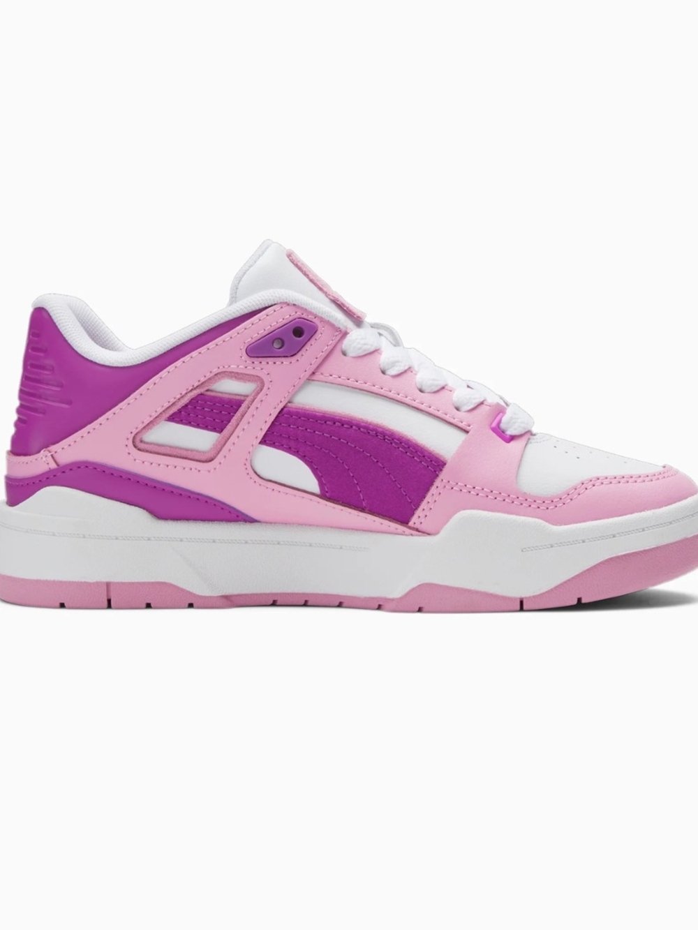 Puma Girl's White Sneakers with Pink and Purple Accents Low Top Size 6 Y